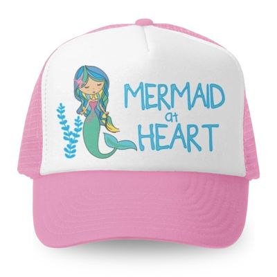Grom Squad Kids Trucker Hat - Mesh Adjustable Toddler Baseball Hat for Boys & Girls - Baby, Infant, Toddler, School-Age Sizes 2-5 Years, Mermaid at Heart, Pink/White