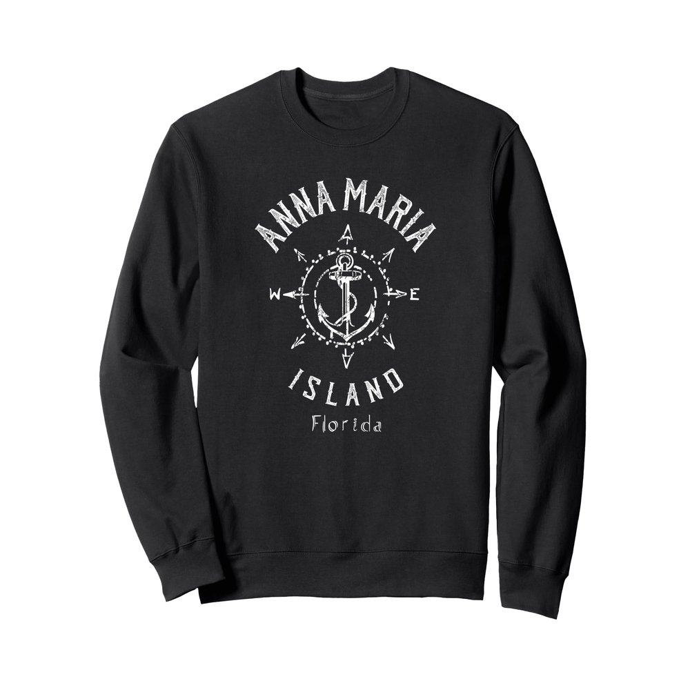 Anna Maria Island Florida Compass Souvenir Sweatshirt, Adult Unisex, Black, Large