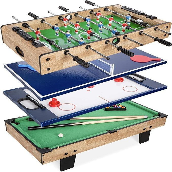 Home Family Party Competition Game Kids Adult Air Powered Hockey Billiards Table Tennis Football Game 4 in 1 Multi Game Swivel Table