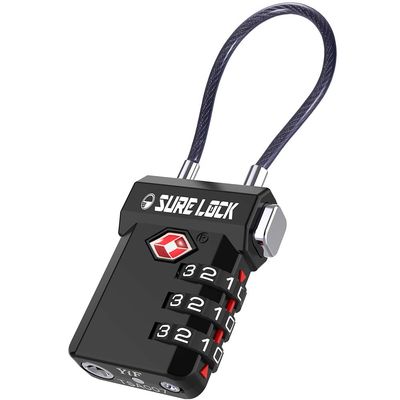 SURE LOCK TSA Approved Luggage Locks with Open Alert & Easy-Read Dials, Re-settable 3-Digit Combination, Zinc Alloy Body for Suitcase, Backpack, Gym Lockers(Black 1 Pack)