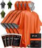PREPARED4X Emergency Poncho and Mylar Blanket Liner - Heavey Duty, Waterproof, Wind-Resistant Green Outdoor Rain Poncho for Camping and Car Emergencies - 4 Pack (Orange) view 1