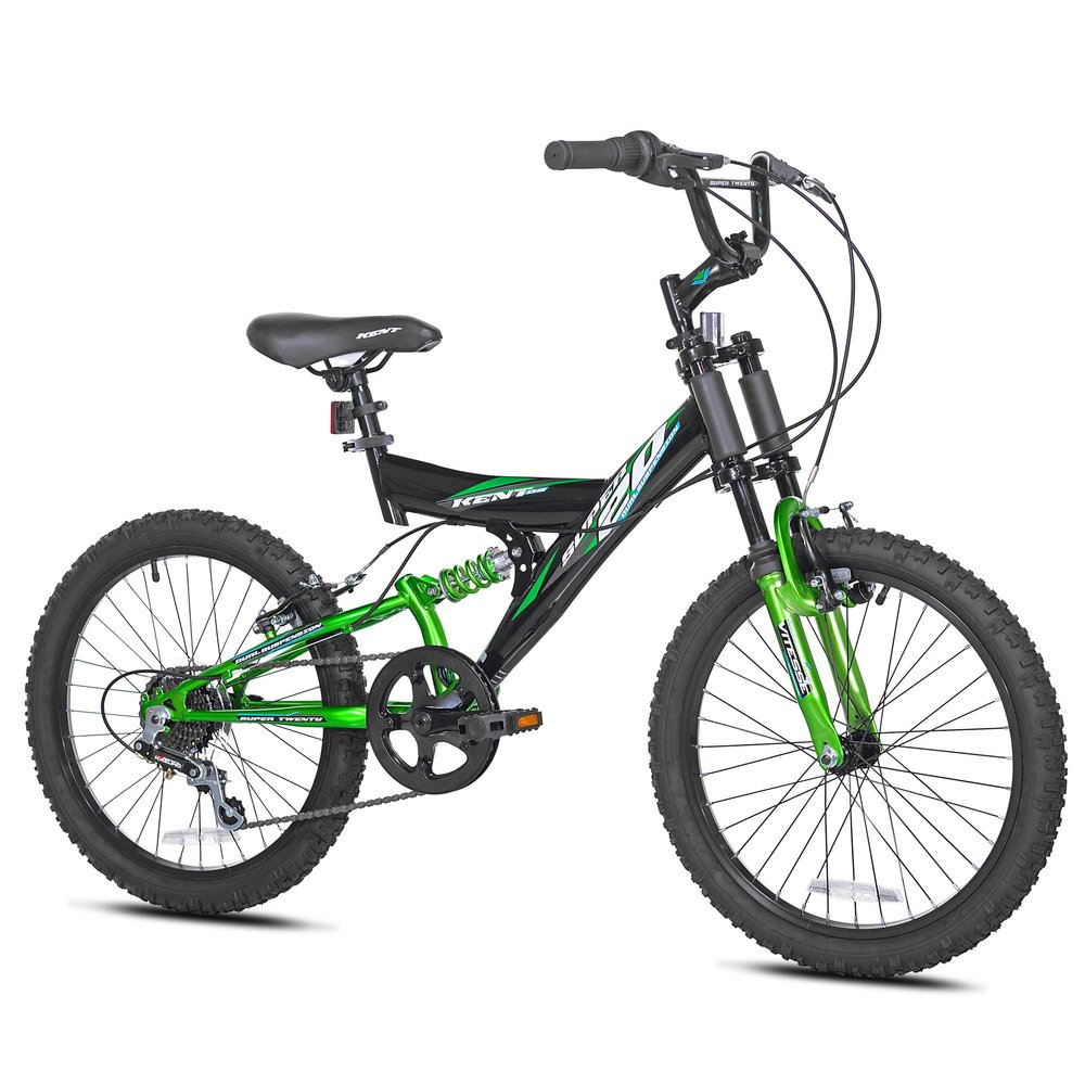 Kent International 20 Inch Super 20 - Black - Cool and Sporty Kids Mountain Bike with 20 Inch MTB Knobby Tires - Growth Friendly Kids Bikes with Dual Suspension - Great on Dirt and Pavement