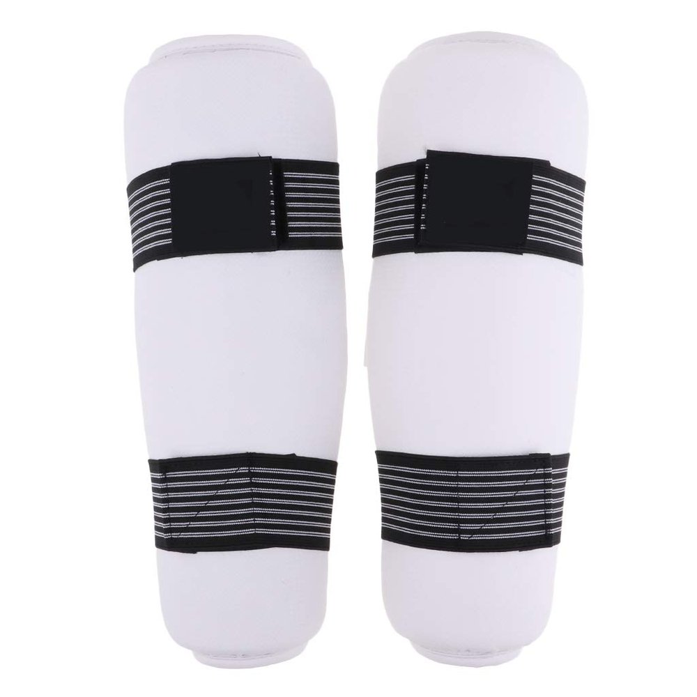 DYNWAVE Professional MMA Sparring Gear Shin Leg Guard for Martial Arts Kickboxing Karate, Universal for Men Women Youth, White, L