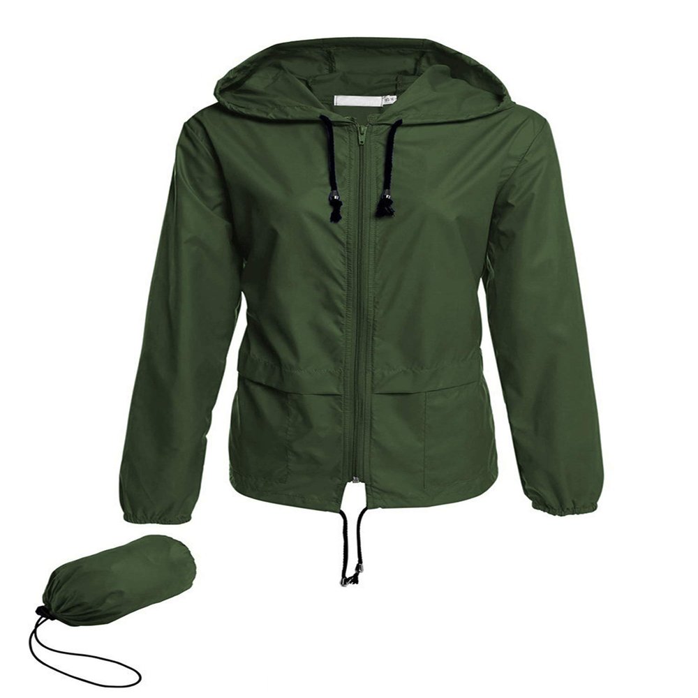 Avoogue Lightweight Raincoat Women's Waterproof Windbreaker Packable Outdoor Hooded Rain Jacket Dark Green XXL