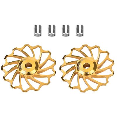13T Aluminum Alloy Bicycle Derailleur Pulley, Bearing Rear Wheel with Hole Adapter, 11T/13T Compatible, 2-Piece Set