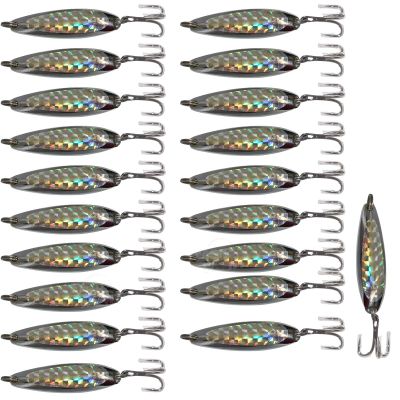 20pcs Fish WOW! 3/4oz Fishing Spoon with a Treble Hook Fish Jigging Casting Lure Baits - Silver Tape