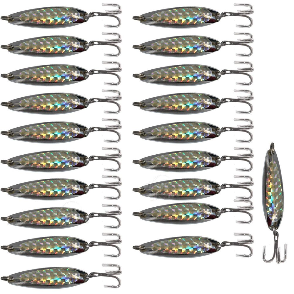 20pcs Fish WOW! 3/4oz Fishing Spoon with a Treble Hook Fish Jigging Casting Lure Baits - Silver Tape