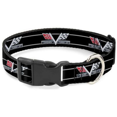 Dog Collar Plastic Clip 1967 Impala 396 Turbo Jet V Emblem Stripe Black 9 to 15 Inches 0.5 Inch Wide