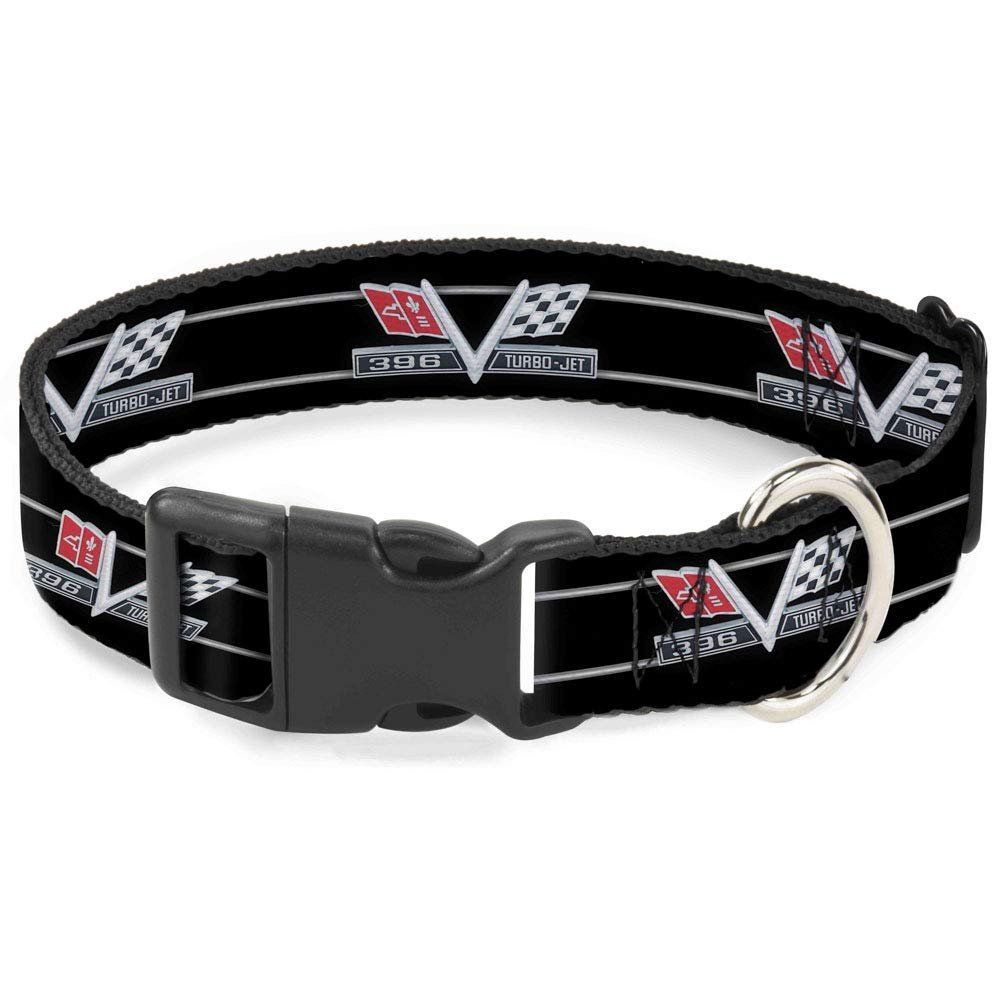 Dog Collar Plastic Clip 1967 Impala 396 Turbo Jet V Emblem Stripe Black 9 to 15 Inches 0.5 Inch Wide