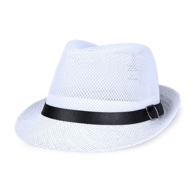 Elonglin Panama Summer Fedora Trilby Linen Mesh Sun Hats For Men Women Safari Beach Hat Classic White-A