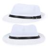 Elonglin Panama Summer Fedora Trilby Linen Mesh Sun Hats For Men Women Safari Beach Hat Classic White-A view 2