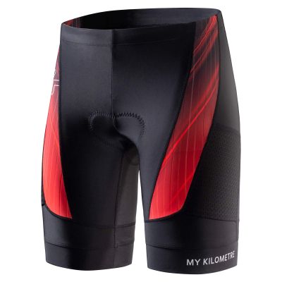 MY KILOMETRE Mens Triathlon Shorts with Adjustable Drawstring Easy Reach Leg Pockets Chamois for Long-Distance Tri Race (SideRed-Black XX-Large)