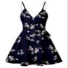 CASURESS Women Dress Summer V Neck Mini Floral Print Swing Dress Sleeveless Spaghetti Strap Skater Dresses with Belt (Small, Navy Blue) view 4