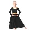 MYRISAM Girls Praise Dance Robe Liturgical Worship Metallic Waistband Long Sleeve Dress Chiffon Skirt Lyrical Costume Black 14-15T view 2