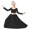 MYRISAM Girls Praise Dance Robe Liturgical Worship Metallic Waistband Long Sleeve Dress Chiffon Skirt Lyrical Costume Black 14-15T view 3