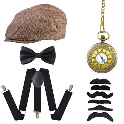 Beelittle 1920s Gatsby Gangster Costume Accessories Old Man Costume Grandpa Cosplay Set (style 4)