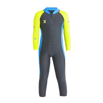 Boys Color Block One Piece Swimsuit Kids Long Sleeve Rash Guard Sunsuit Zipper Swimwear Diving Wetsuit Mock Neck Full Jumpsuit Surfing Beachwear Bathing Suit with UPF 50+ Sun Protection Gray 6-7T
