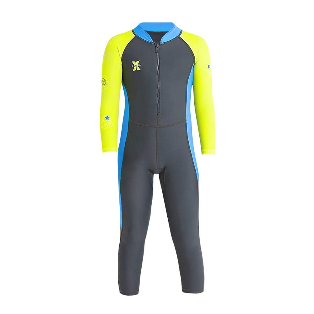 Boys Color Block One Piece Swimsuit Kids Long Sleeve Rash Guard Sunsuit Zipper Swimwear Diving Wetsuit Mock Neck Full Jumpsuit Surfing Beachwear Bathing Suit with UPF 50+ Sun Protection Gray 6-7T