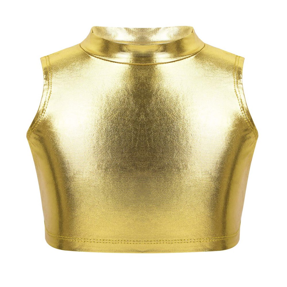 Agoky Little/Big Girls Shiny Metallic Camisole Tank Tops Sports Dance Tee Shirts for Gymnastic Dance Competition Party Gold 13-14