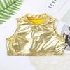 Agoky Little/Big Girls Shiny Metallic Camisole Tank Tops Sports Dance Tee Shirts for Gymnastic Dance Competition Party Gold 13-14 view 3