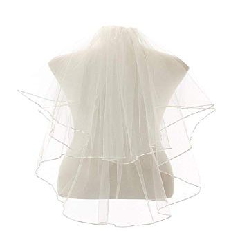 Cibelle Women's Short 3 Tiers Ribbon Edge Short Wedding Bridal Veil With Comb Ivory