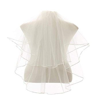 Cibelle Women's Short 3 Tiers Ribbon Edge Short Wedding Bridal Veil With Comb Ivory