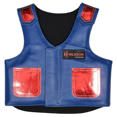 HILASON Bull Riding Vest Kids Junior Youth Pro Rodeo Leather Blue/Metallic Red
