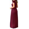 Clopon Women's Long Maxi Dresses, Short Sleeve Dress with Pockets for Ladies Solid Round Neck Party Dress (XXL, Wine Red) view 2