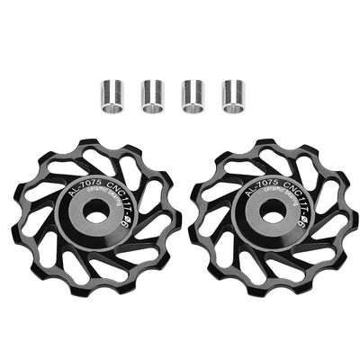 Aluminum Alloy Bike Derailleur Pulley, 11T/13T Ceramic Bearing Guide Roller Wheel with Hole Adapter, Black, 2-Piece Set