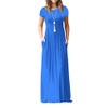 Clopon Women's Long Maxi Dresses, Short Sleeve Dress with Pockets for Ladies Solid Round Neck Party Dress (M, Blue) view 1
