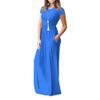 Clopon Women's Long Maxi Dresses, Short Sleeve Dress with Pockets for Ladies Solid Round Neck Party Dress (M, Blue) view 2