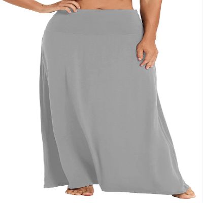 EXCHIC Women's Boho Flod Over Long Maxi Skirt Elastic High Waisted Long Skirts for Women (Light Gray, X-Large)