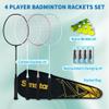 Senston Professional Badminton Rackets Set for Backyard - 4 Carbon Fiber Badminton Racket, 6 Birdies, 4 Grips & Carrying Bag for Adult Family Beginner Outdoor Game | 90g Lightweight view 2