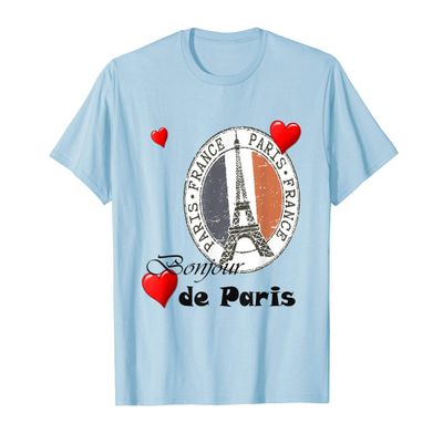 Bonjour de Paris France - French Eiffel Tower Print T Shirt