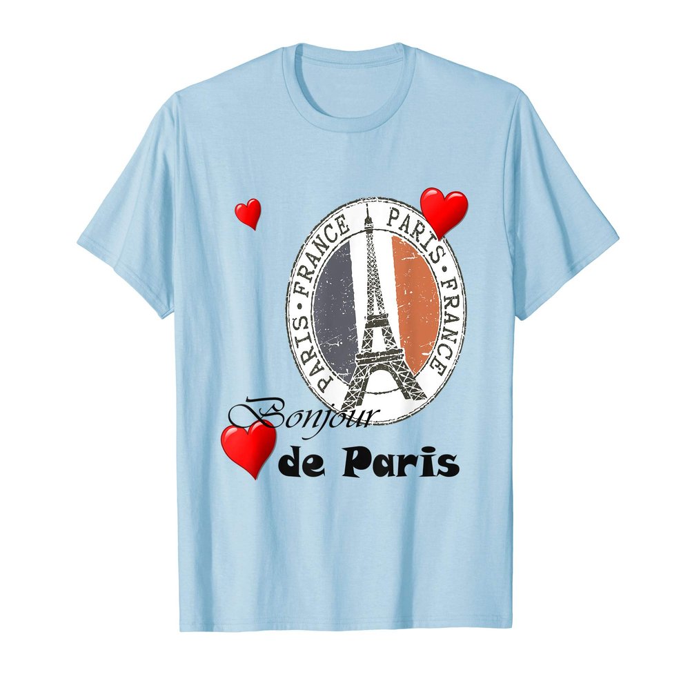 Bonjour de Paris France - French Eiffel Tower Print T Shirt