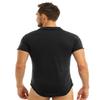 Alvivi Men's Short Sleeve Turn Down Collar T-Shirt Press Button Crotch Bodysuit Leotard Undershirt Black X-Large view 3