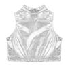 FEESHOW Big Girls Sleeveless Metallic Tank Top Turtle Mock-Neck Crop Tops Tee Shirt for Sports Dance wear Silver 12 view 4
