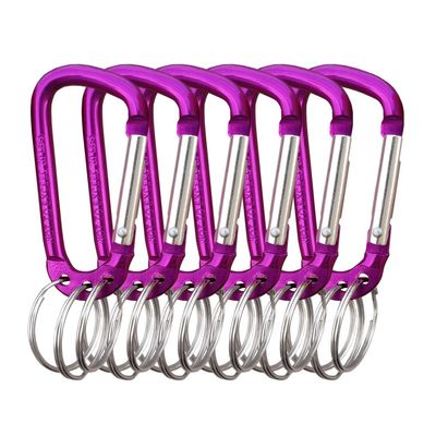 Carabiner Clip Keychain Aluminum Alloy D Shape Multifunction Clip Hook with 3 Key Rings for Outdoor Backpack Purple 6 Pack