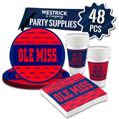 Ole Mississippi State Bulldogs Party Supplies 48 Piece Officially Licensed University Set: 16 oz. Plastic Beverage Cups, 9" Paper Plates, Luncheon Napkins, Party Supplies for 16 Guests by Westrick