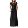 Clopon Women's Long Maxi Dresses, Short Sleeve Dress with Pockets for Ladies Solid Round Neck Party Dress (S, Black) view 1