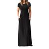 Clopon Women's Long Maxi Dresses, Short Sleeve Dress with Pockets for Ladies Solid Round Neck Party Dress (S, Black) view 2