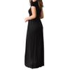 Clopon Women's Long Maxi Dresses, Short Sleeve Dress with Pockets for Ladies Solid Round Neck Party Dress (S, Black) view 3