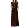 Clopon Women's Long Maxi Dresses, Short Sleeve Dress with Pockets for Ladies Solid Round Neck Party Dress (L, Coffee) view 1