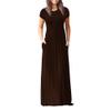 Clopon Women's Long Maxi Dresses, Short Sleeve Dress with Pockets for Ladies Solid Round Neck Party Dress (L, Coffee) view 2