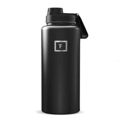 IRON FLASK Camping & Hiking Hydration Flask with Spout, Wide Mouth Insulated Stainless Steel Sports Water Bottle - 40 oz Midnight Black