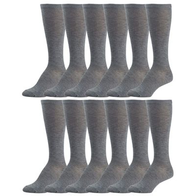 12 Pairs of Girls Colored Knee High Socks, Casual, School Uniform, Travel (Gray)