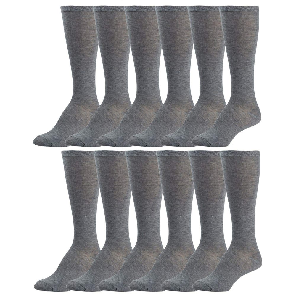 12 Pairs of Girls Colored Knee High Socks, Casual, School Uniform, Travel (Gray)