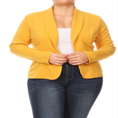Plus Size Casual Solid Basic Long Sleeve Blazer Cardigan Jacket/Made in USA Mustard 3XL