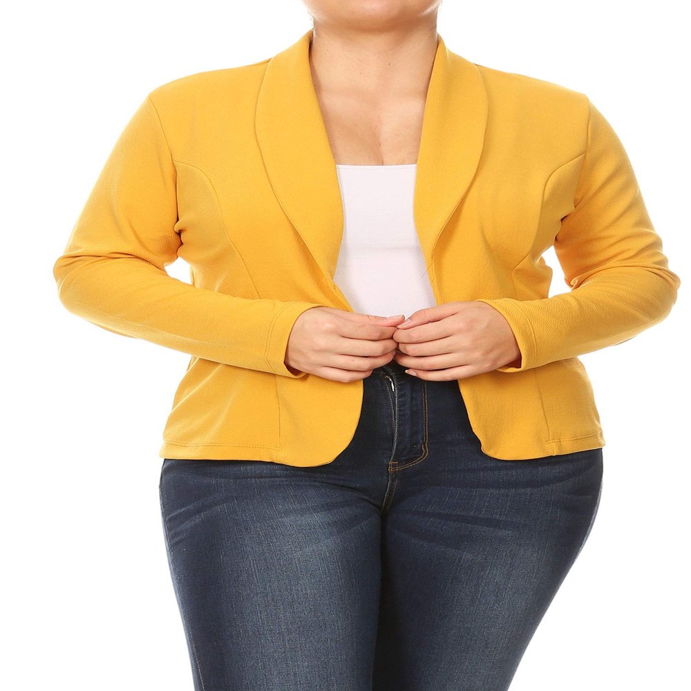 Plus Size Casual Solid Basic Long Sleeve Blazer Cardigan Jacket/Made in USA Mustard 3XL