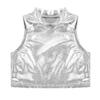 dPois Kids Girls' Shiny Metallic Sleeveless Crop Tank Tops Ballet Dance Sports Workout Stretchy Active Wear Silver 14 Years view 3